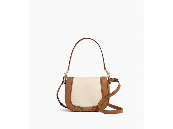 Sac bandoulière moyen modèle Ella en toile coton et cuir lisse