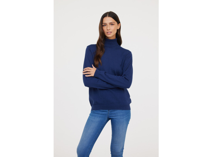 Pull col roulé basique en coton bio et laine recyclée