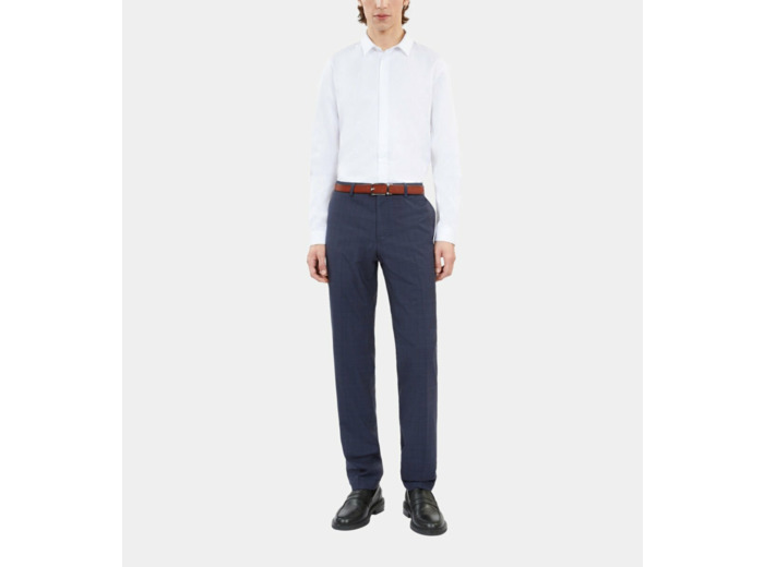 Pantalon De Costume Prince De Galles Bleu Marine En Laine navy