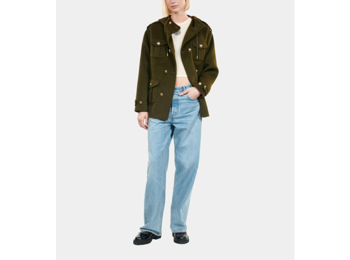 Blouson Style Officier En Laine Mélangée Kaki kaki