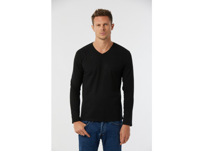 T-shirt manches longues col V broderie poitrine