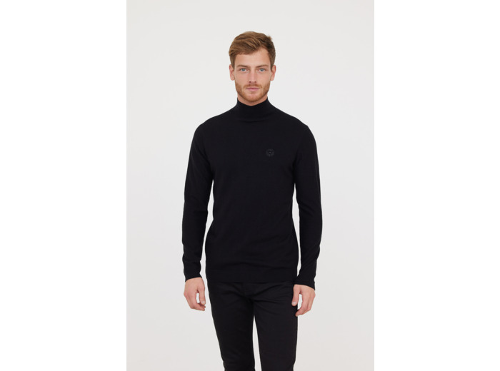 Pull basique col montant avec laine recyclée et print poitrine