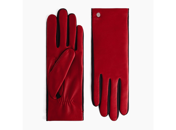 Gants femme bi-matières en cuir d'agneau