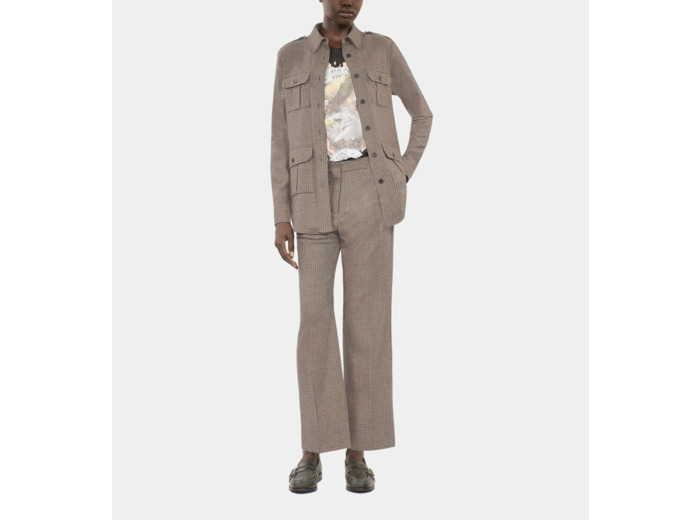 Pantalon Tailleur Droit Pied De Poule Beige beige-brown