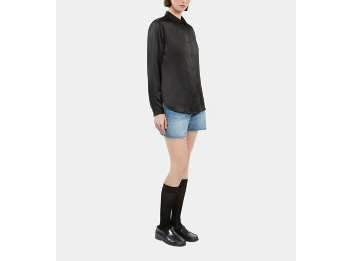 Chemise En Satin De Soie Manches Longues black