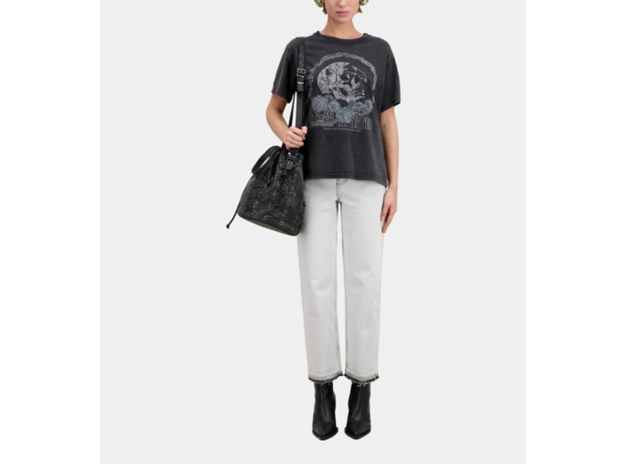 T-Shirt Manches Courtes Avec Print Skull And Roses black washed