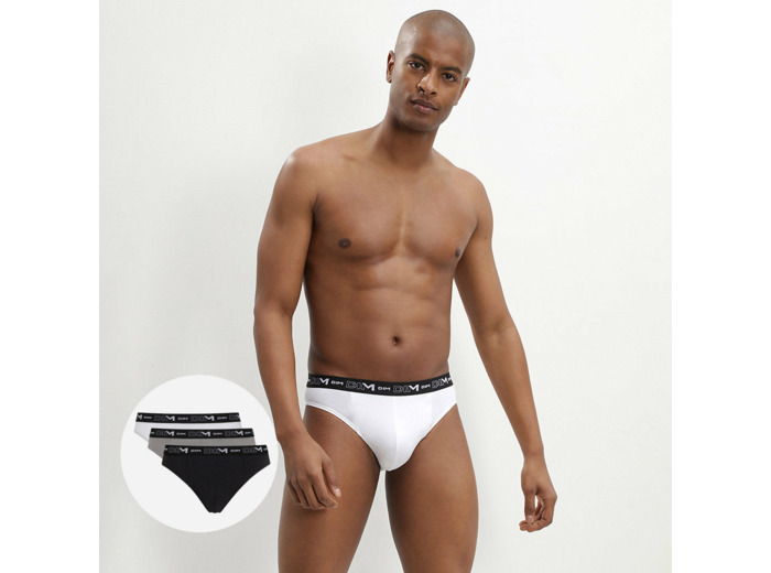 Lot de 3 slips noir, gris et blanc Homme en coton stretch