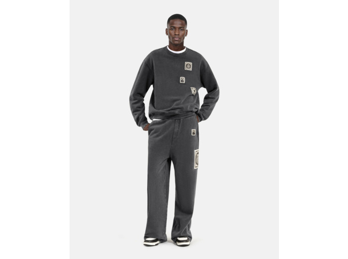 Sweat col rond avec print devant black washed