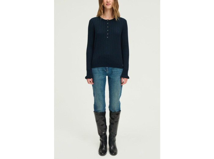 Pull fin à côtes et boutons dorés - EDORA