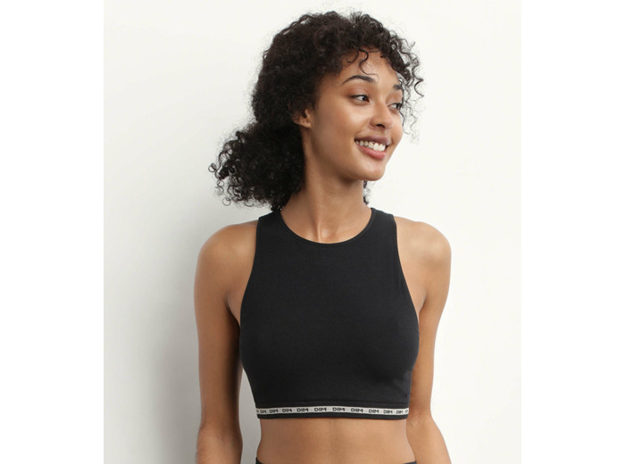 Crop top en modal polyamide côtelée sans couture Noir Dim Icons Seamless