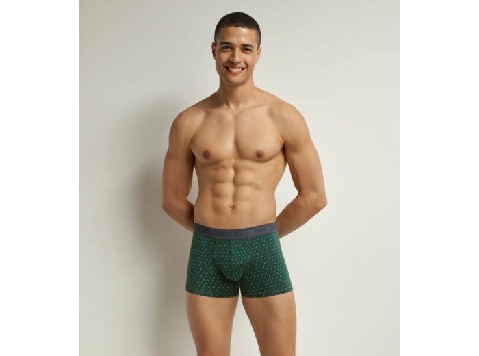 Boxer homme en coton stretch Vert à pois Dim Fancy