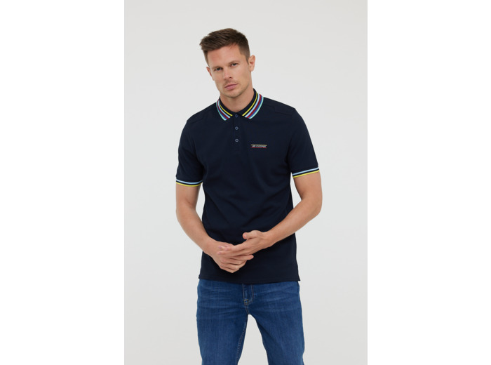 Polo piqué manches courtes avec découpes épaules, détails contrastés au col et bas de manches, broderie poitrine