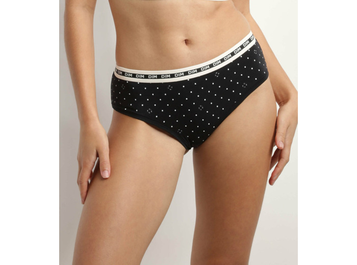 Shorty femme coton modal Noir à motif pois et logo Dim Icons Essentiel