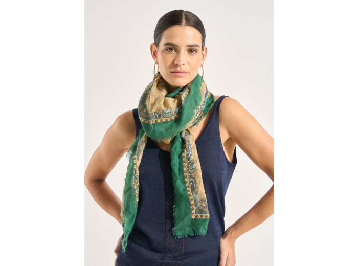 Foulard carré imprimé en laine et modal