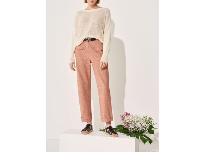 Pantalon droit aspect lavé tomate sechee
