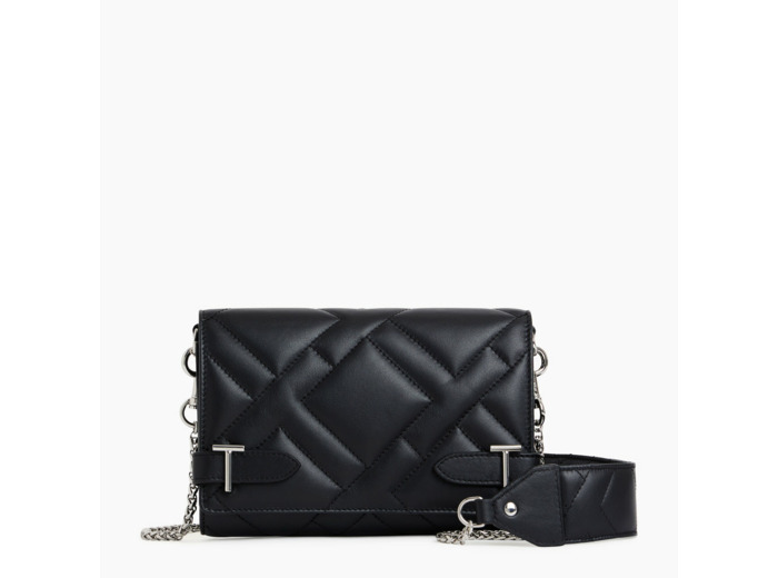 Pochette à rabat Emilie en cuir lisse matelassé