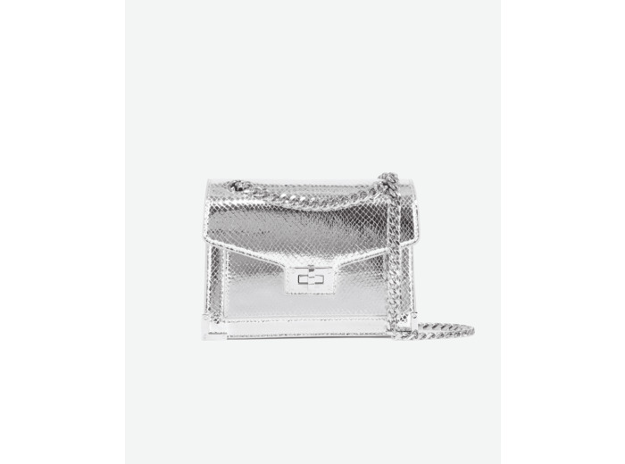 Sac Emily X En Cuir Ecailles Lezard Avec Chaine antic silver