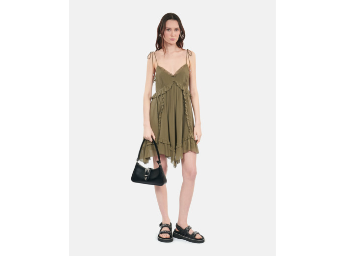 Robe Courte Kaki En Soie kaki