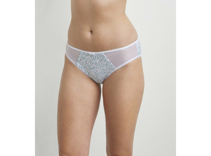 Slip femme coton et tulle à motif végétal Blanc Generous Coton Bio