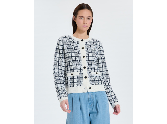 Gilet façon tweed bicolore nocturne écru