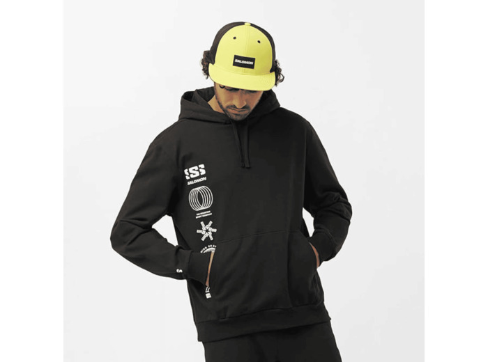 Graphic Pull Over Hoody Deep Black