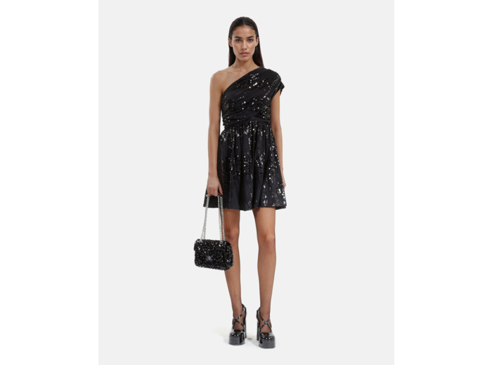 Robe Courte À Sequins Effet Drapé Noire black