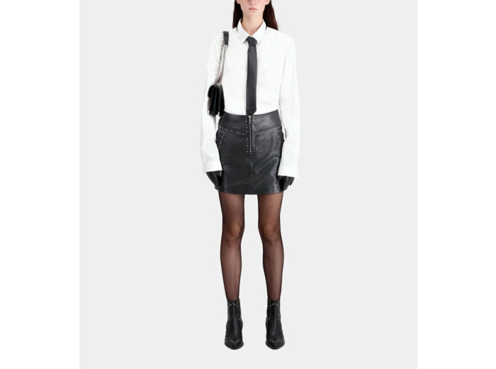 Jupe En Cuir Courte Avec Details Studs black