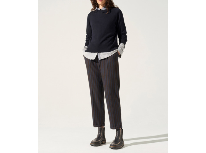 Pantalon droit rayures bleu moka