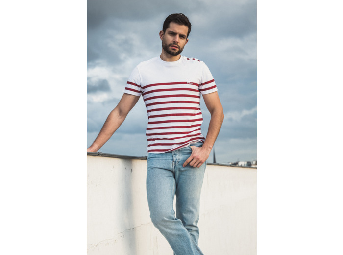 Marinière manches courtes, détail boutons épaule  gauche