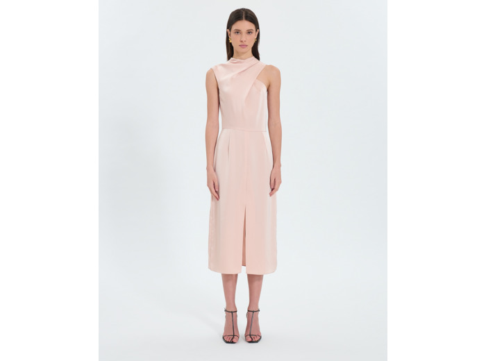 Robe asymétrique satinée nude