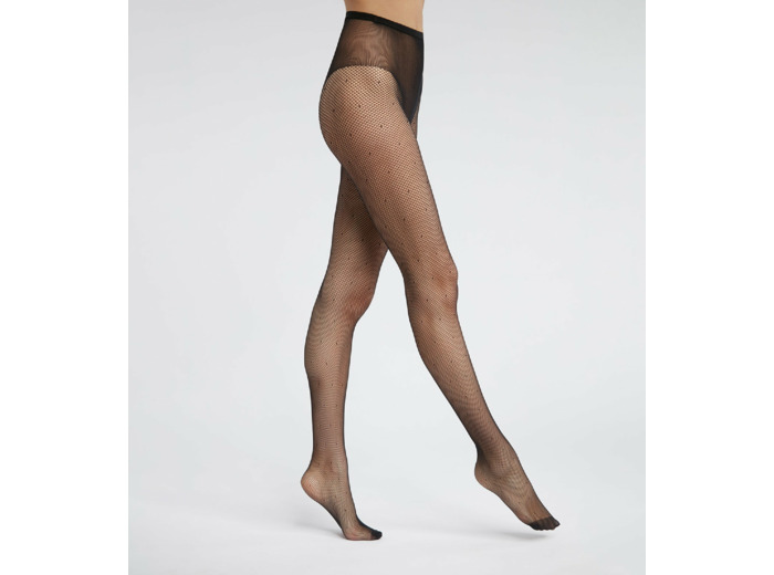 Collant femme en voile et pois à échancrure sexy Noir Dim Style