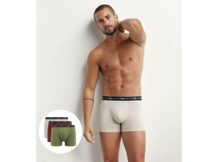 Lot de 3 boxers homme Crème Rouge Kaki Dim Coton Stretch