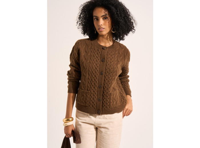 Gilet cardigan torsadé en laine avec poches plaquées
