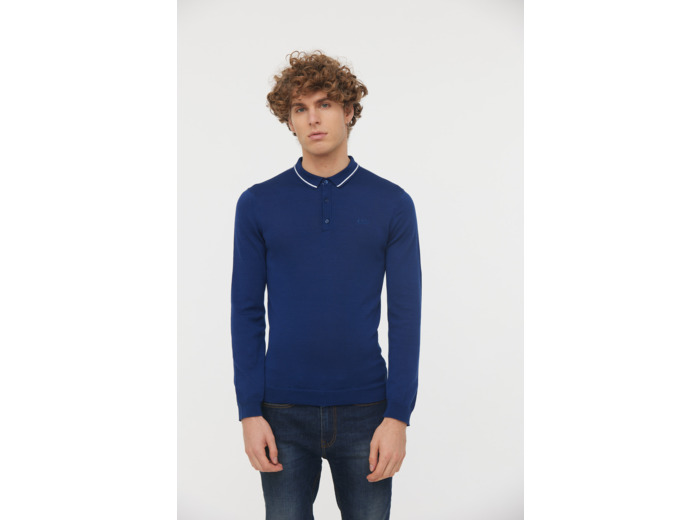 Polo manches longues en maille détail col broderie poitrine