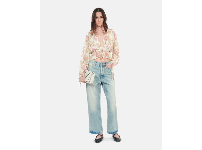 Top Imprimé En Soie Avec Volants beige / red