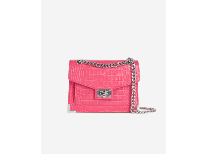 Sac Emily Chaîne En Cuir Rose Effet Crocodile retro pink
