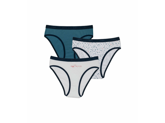 Lot de 3 slips fille en coton stretch à étoiles Blanc Bleu Les Pockets