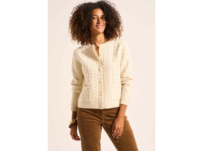 Gilet cardigan torsadé en laine avec poches plaquées