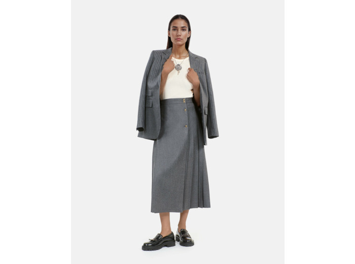 Jupe Longue Plissée En Laine Grise grey