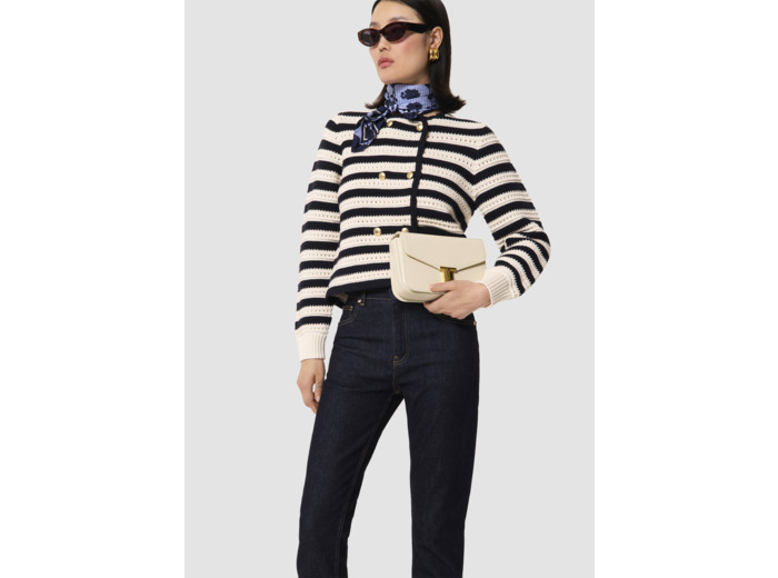 Gilet Goldie gilet écru rayé bleu nuit