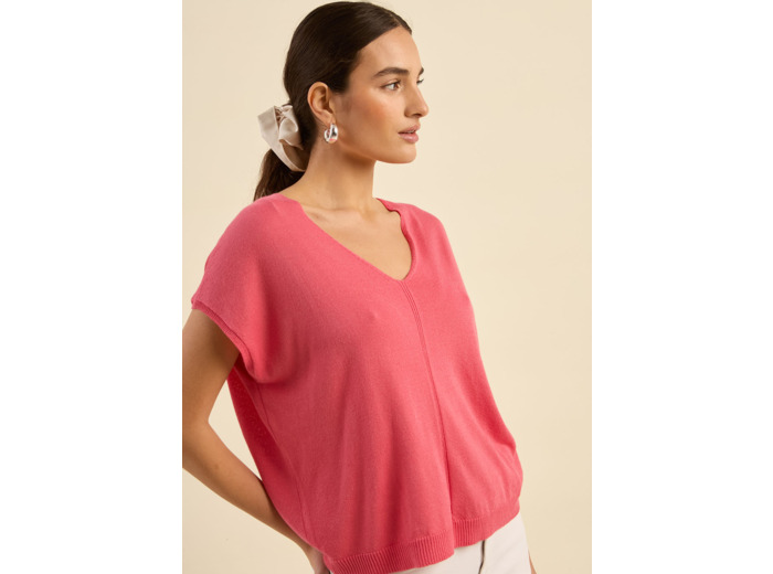 Pull oversize à col V et manches courtes