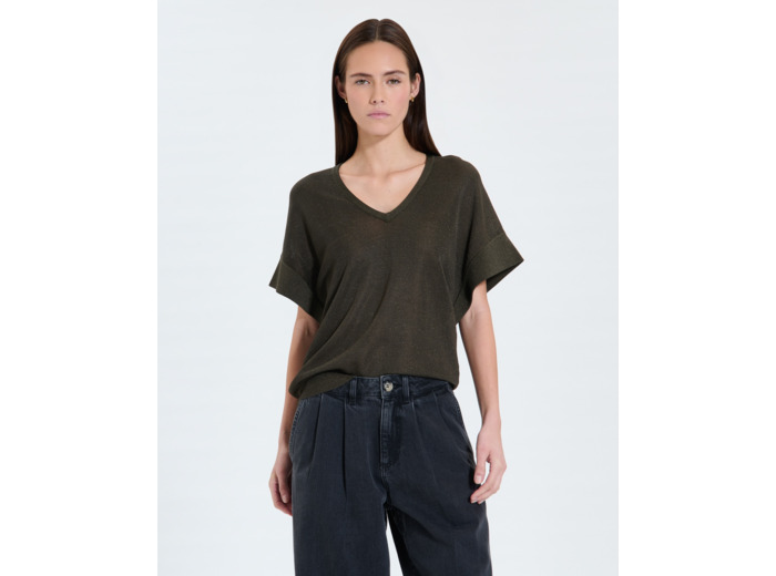 Pull fin kaki pailleté