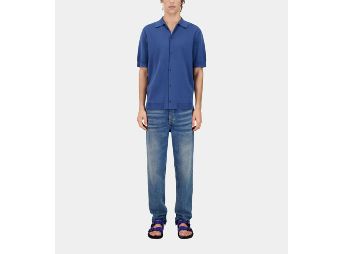 Chemise Bleue Manches Courtes En Maille middle navy