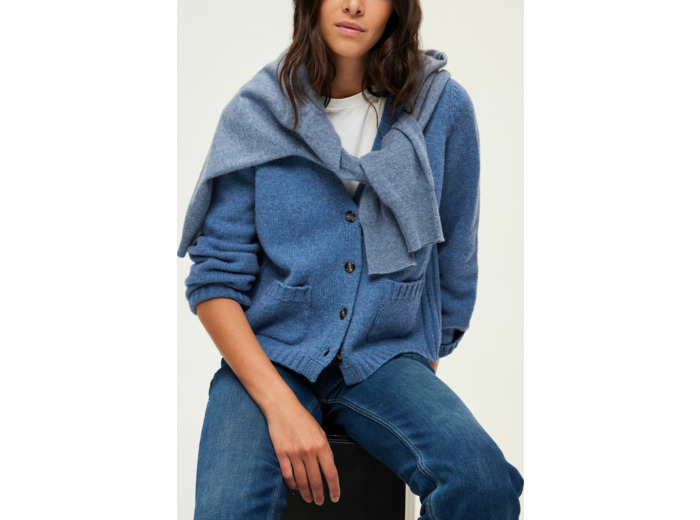 Gilet bleu chiné à col V - JOZIE