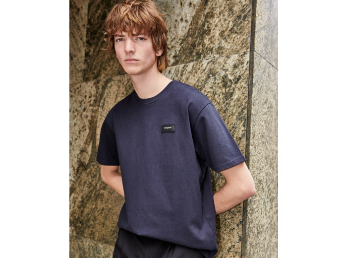 Tshirt Manche Courte Avec Patch En Cuir navy