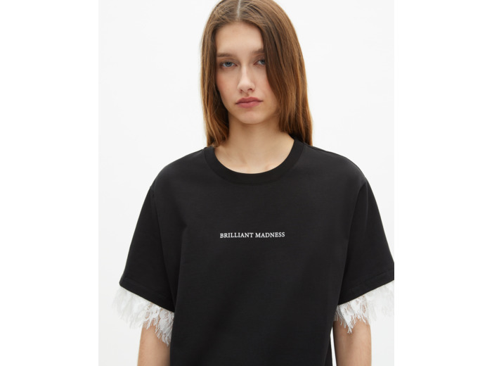 T-shirt avec sérigraphie et dentelle noire black