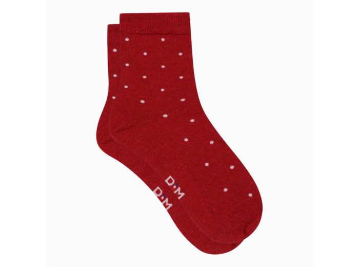 Socquettes femme en lurex brillant Rouge Framboise à pois Madame Dim