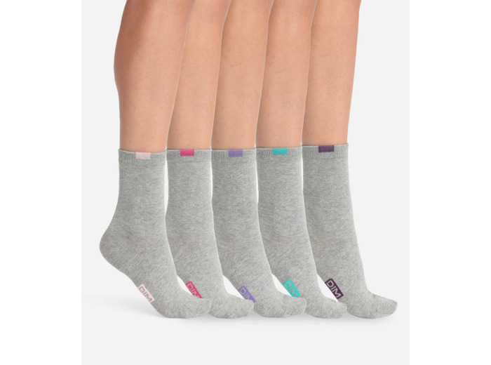 Lot de 5 paires de chaussettes femme coton mélangé Gris Clair ECODIM