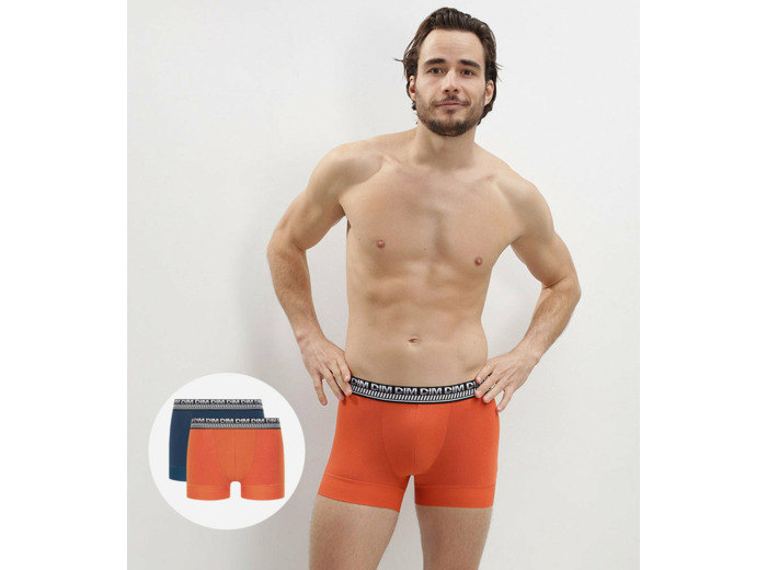 Lot de 2 boxers homme en coton extensible Bleu Orange Stay and Fit