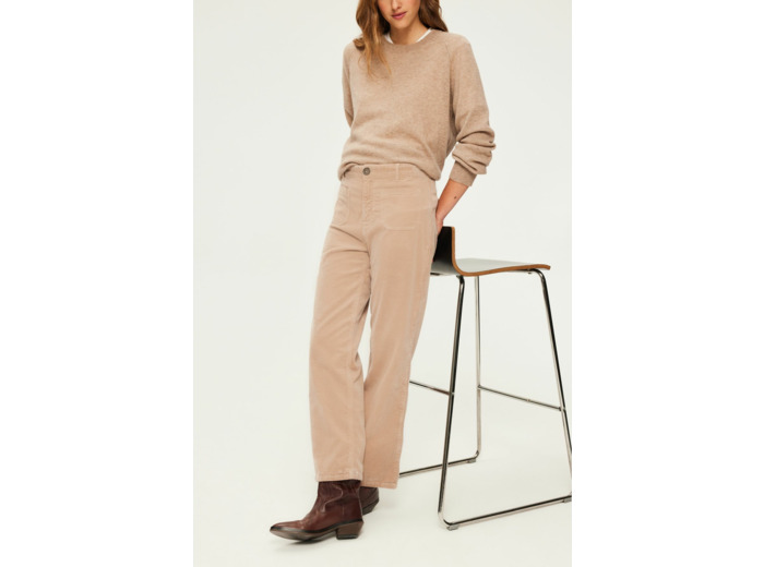 Pantalon droit en velours beige - NANETTE